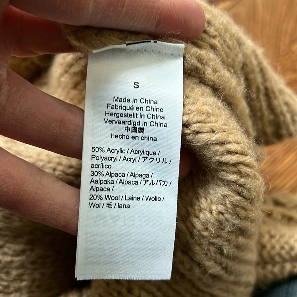 J CREW Cabled Aran Neutral Sweater Bobbles Alpaca Wool Blend Cozy Popcorn Soft S